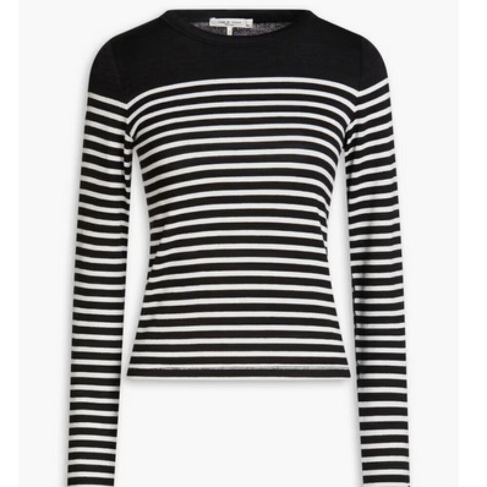 rag & bone knit top - black boat neck with white stripes XXS - NWOT